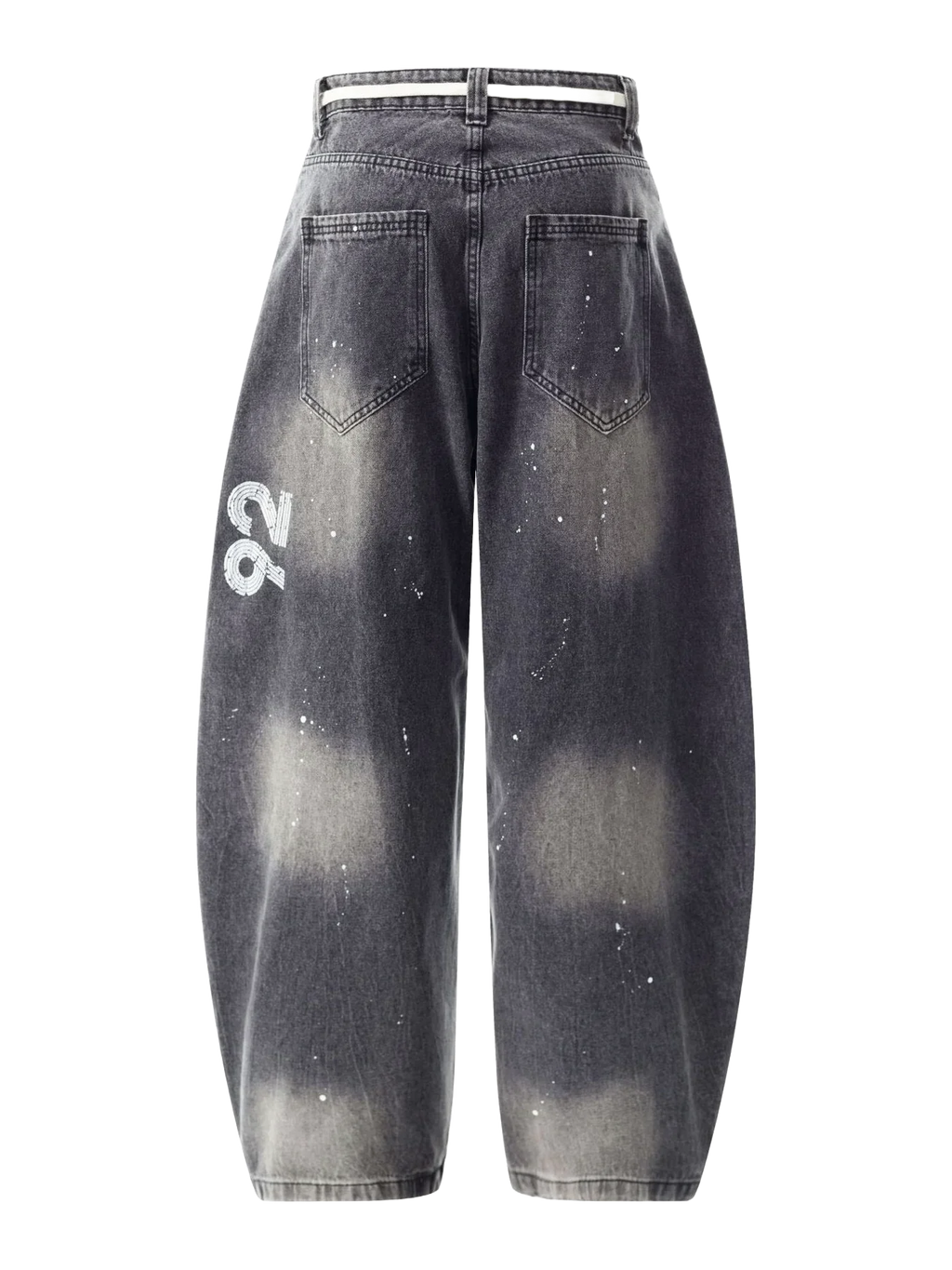 Black acid-wash jeans with a logo