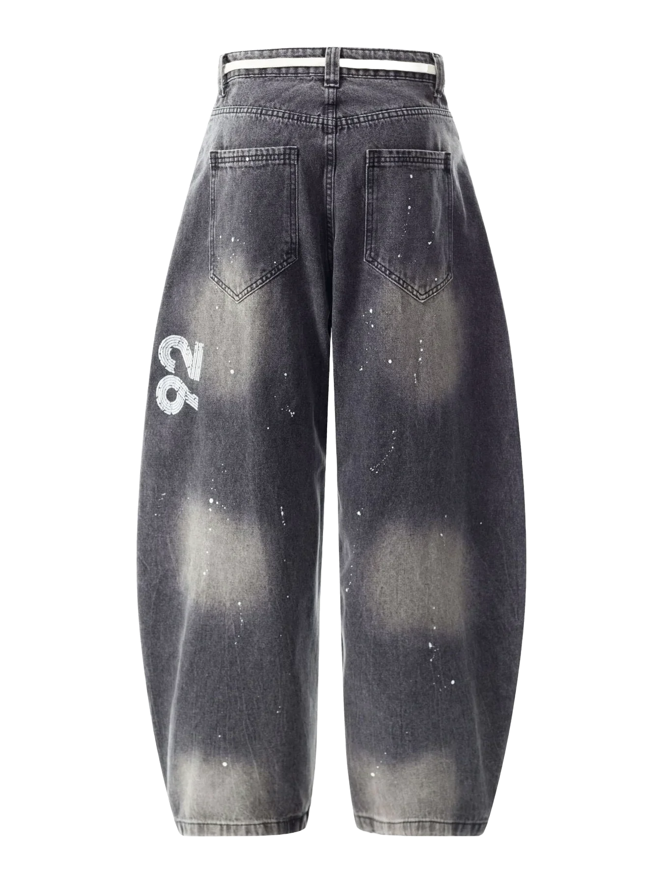 Black acid-wash jeans with a logo