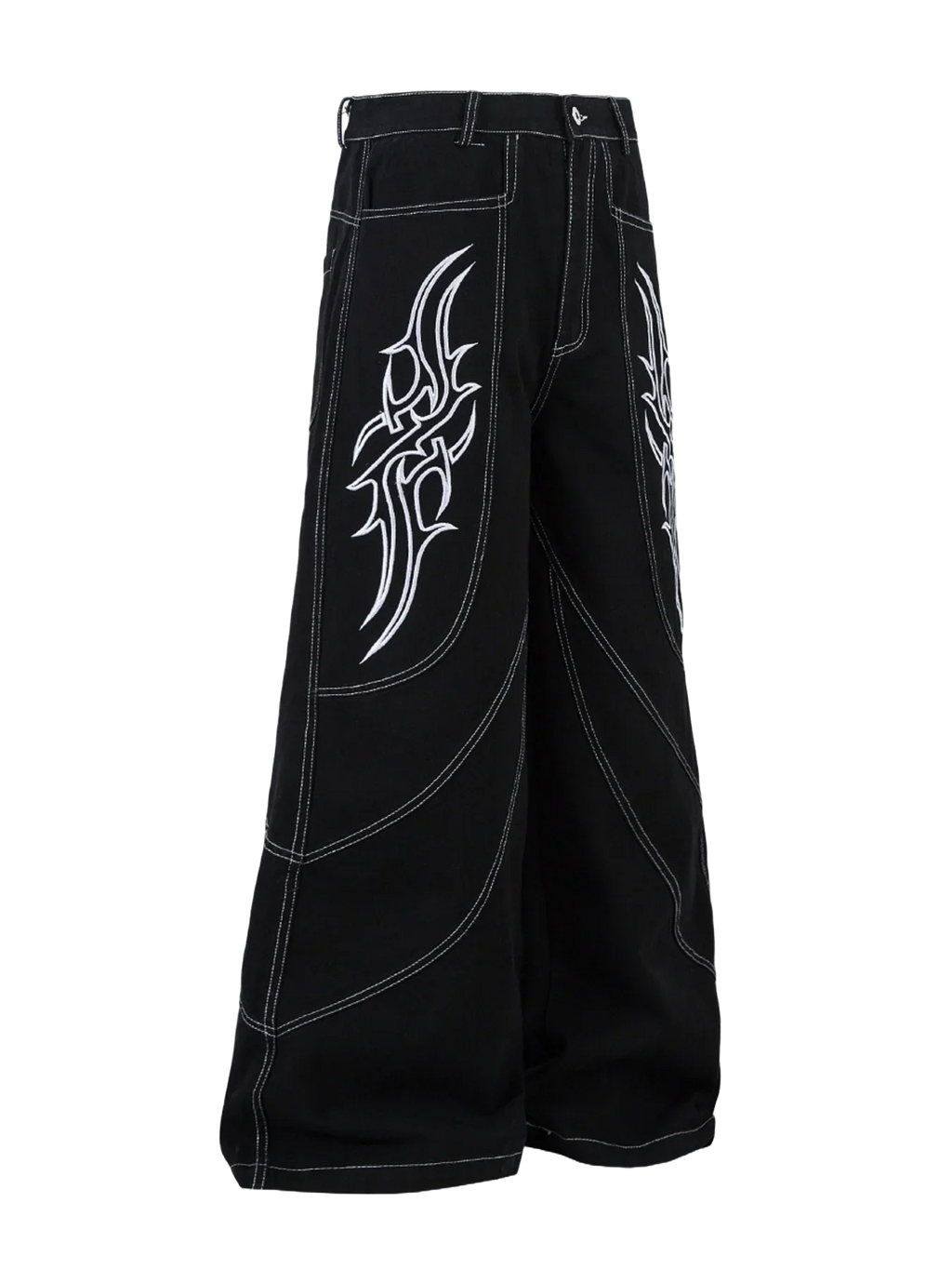 Black pants with white tribal design