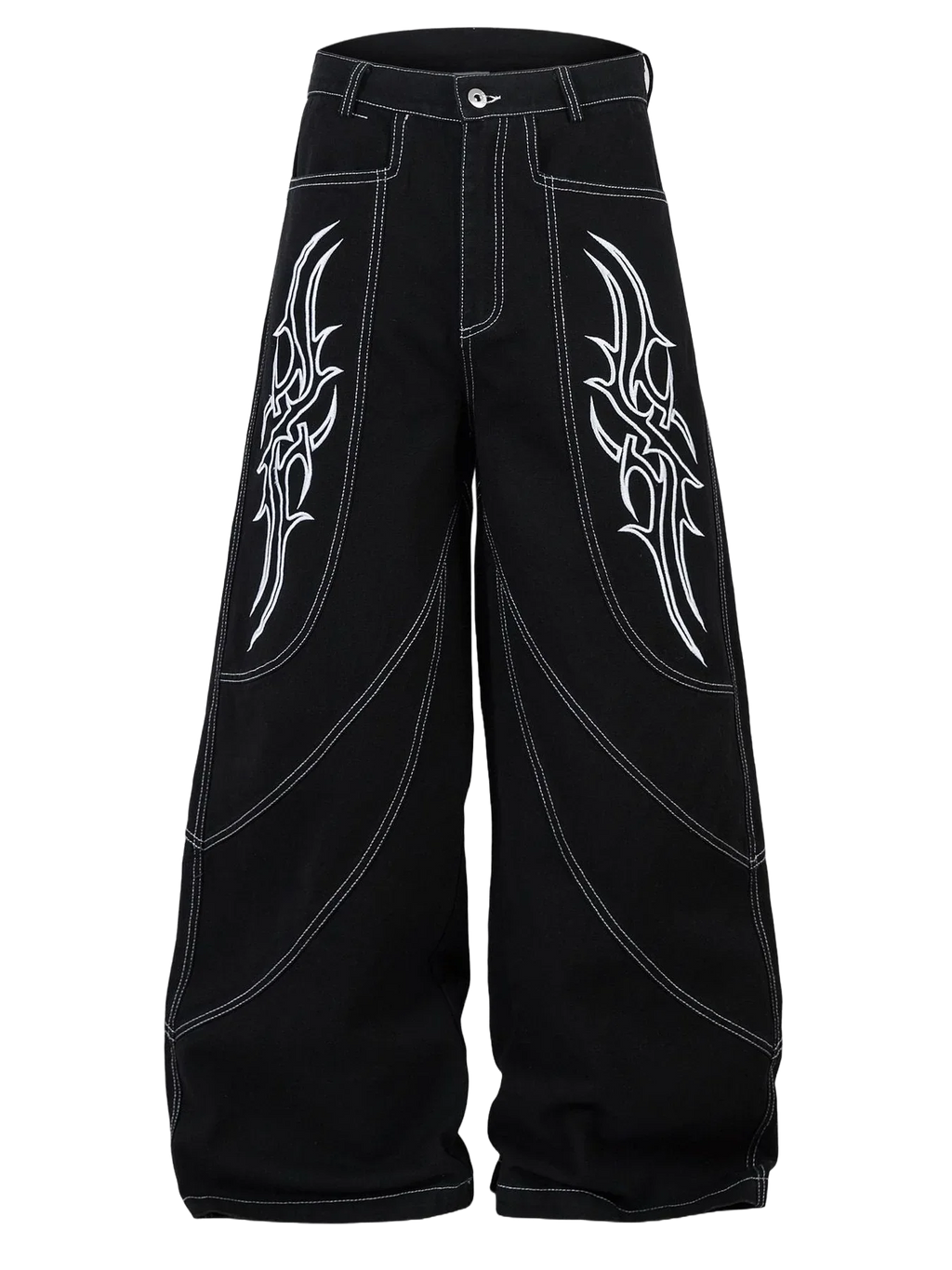 Black pants with white tribal designs