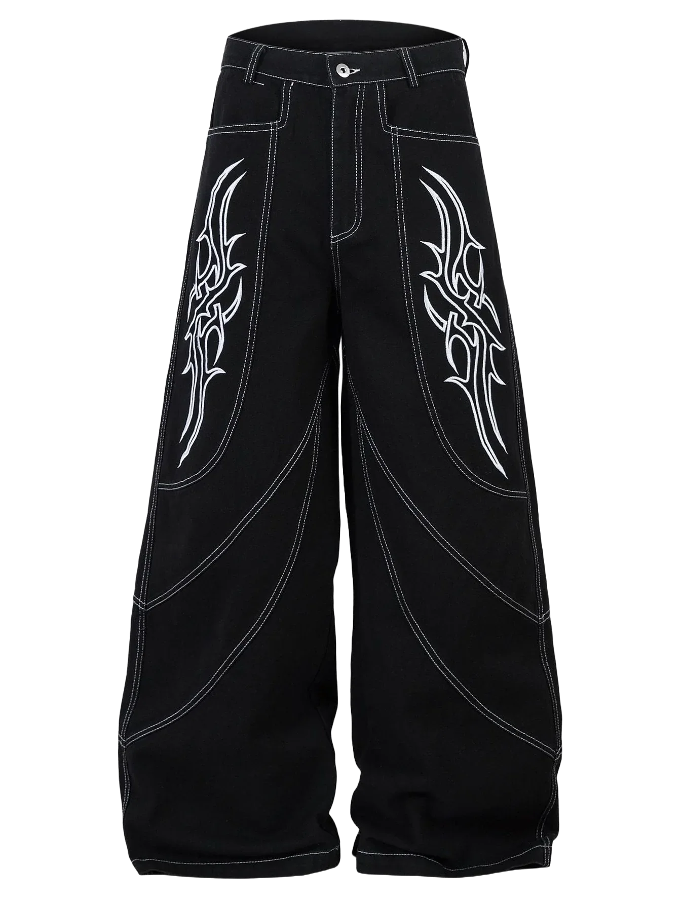 Black pants with white tribal designs