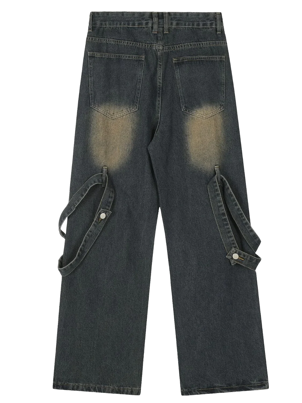 Dark blue jeans with suspenders