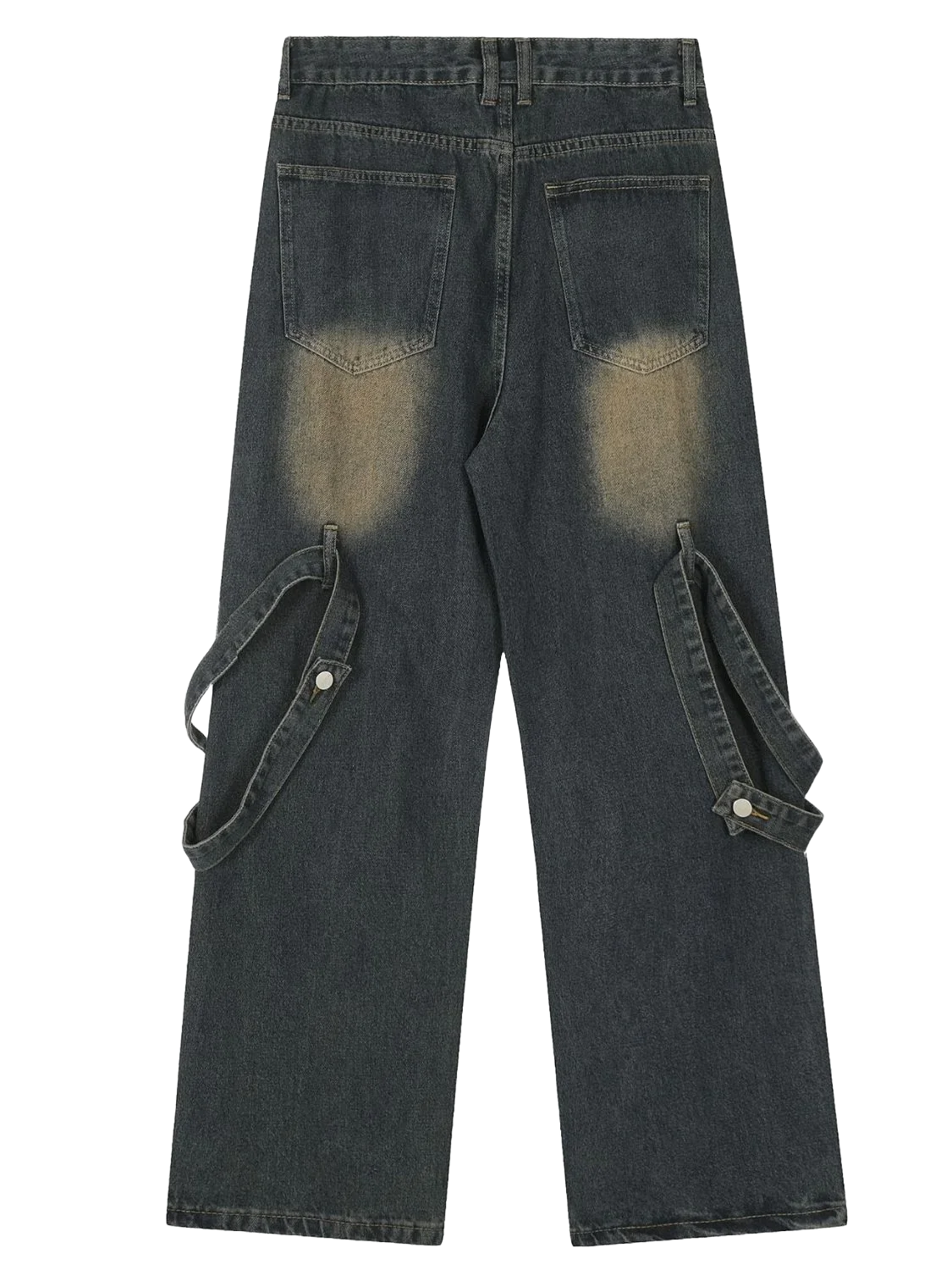 Dark blue jeans with suspenders