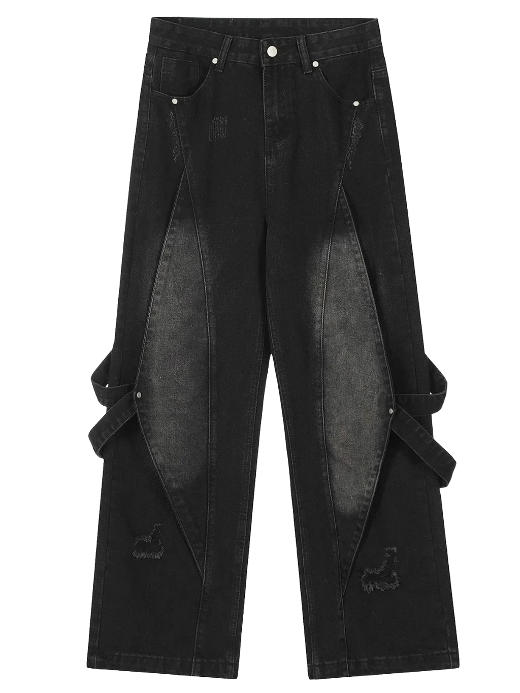 Black denim pants with unique cut-out design