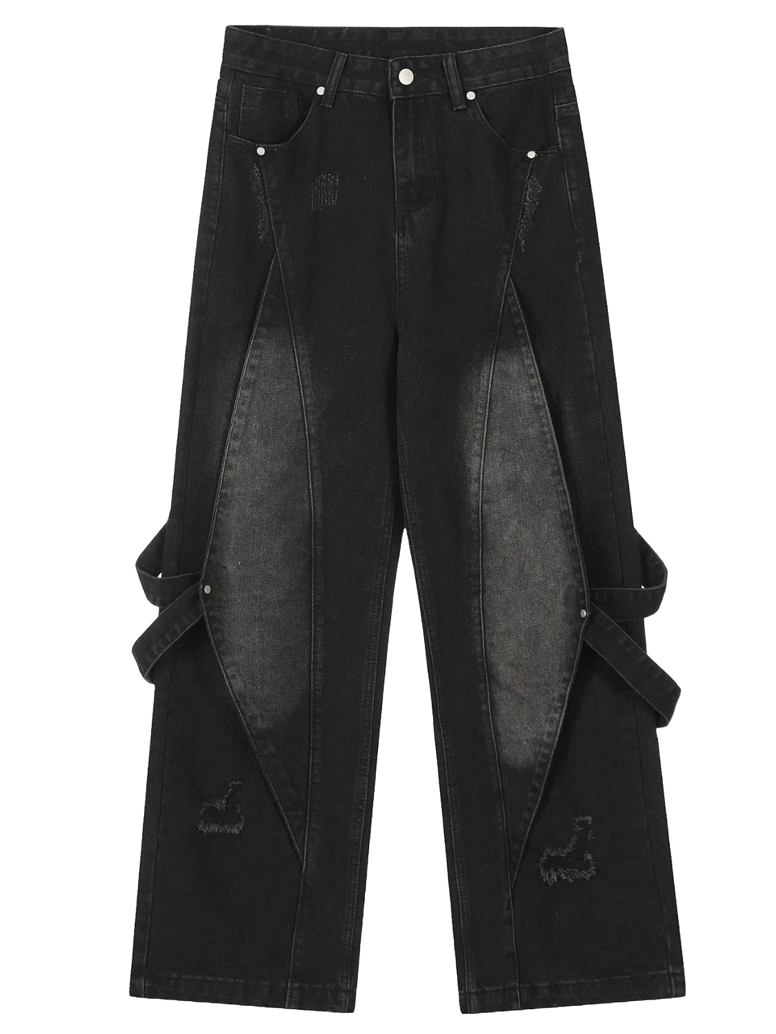 Black denim pants with unique cut-out design